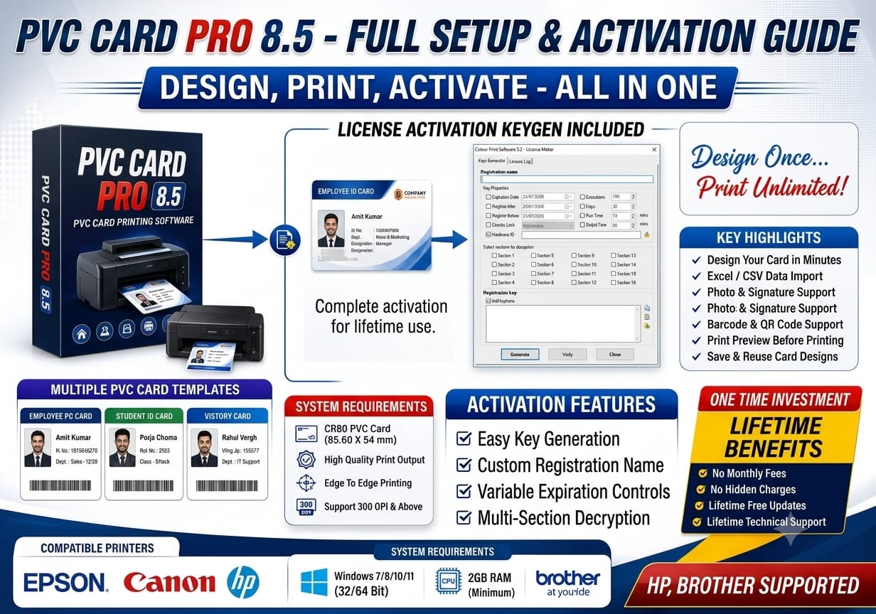 PVC Card Pro 8.5 – Complete Software Package  With  🗝️🔑🔑
